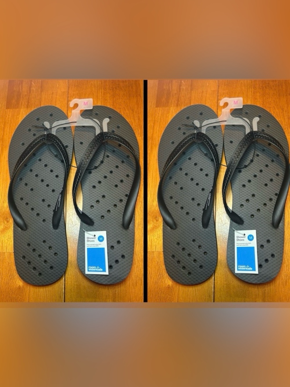 Room Essentials Black Textured Shower Flip Flops / bundle of 2 / size medium
